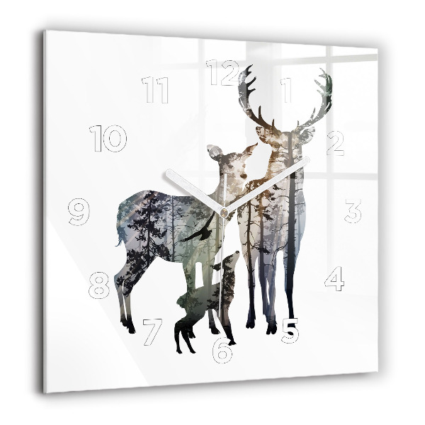 Square glass wall clock Deer family