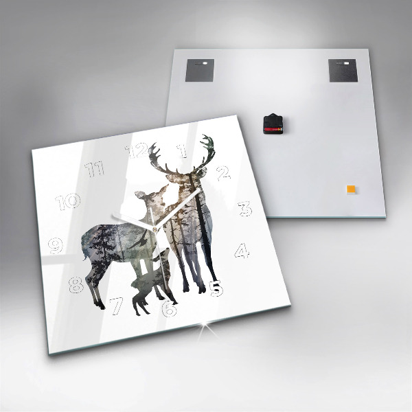 Square glass wall clock Deer family