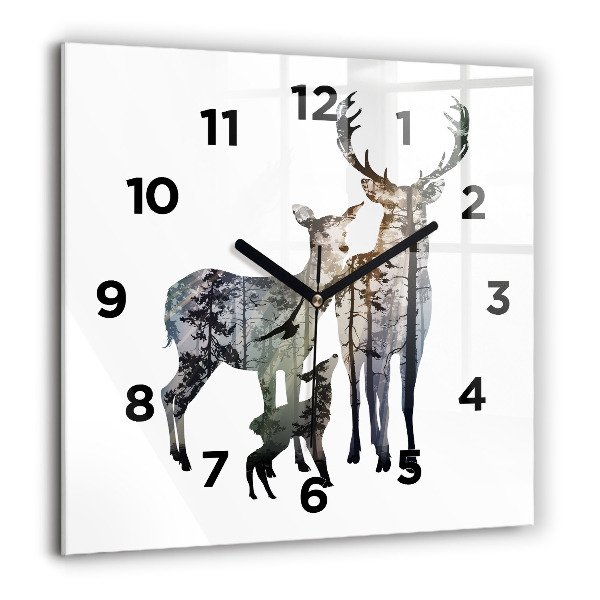 Square glass wall clock Deer family