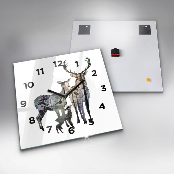 Square glass wall clock Deer family