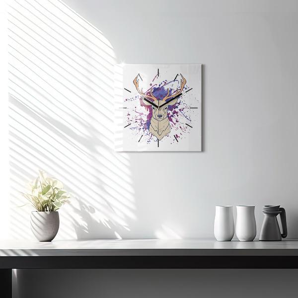 Square glass wall clock Deer vector illustration