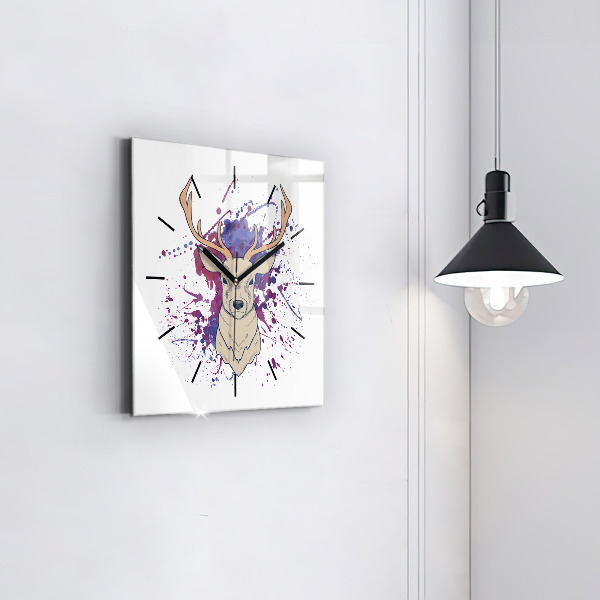 Square glass wall clock Deer vector illustration