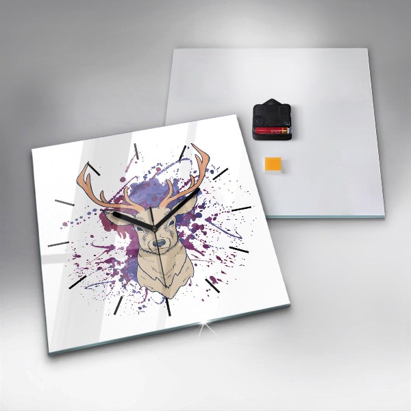 Square glass wall clock Deer vector illustration