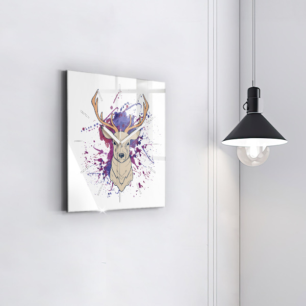Square glass wall clock Deer vector illustration