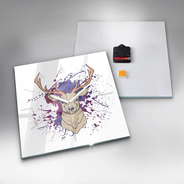 Square glass wall clock Deer vector illustration
