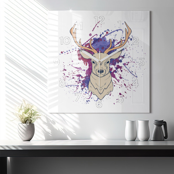 Square glass wall clock Deer vector illustration