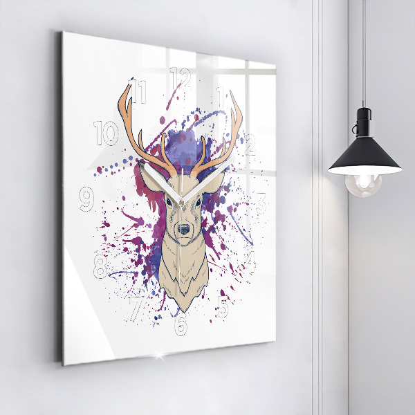 Square glass wall clock Deer vector illustration