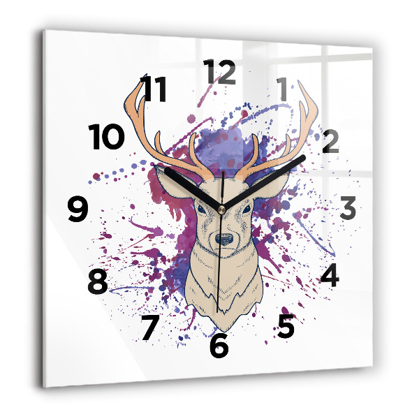 Square glass wall clock Deer vector illustration