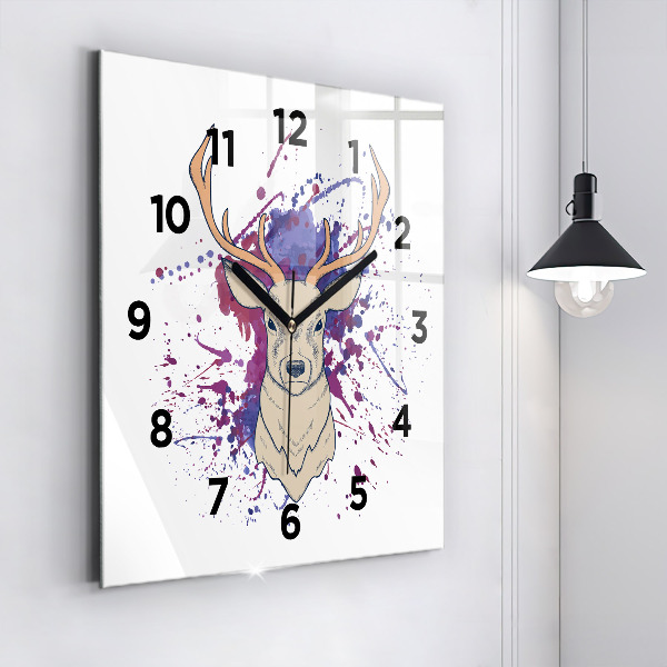 Square glass wall clock Deer vector illustration