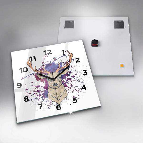 Square glass wall clock Deer vector illustration
