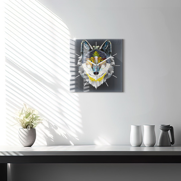Square glass wall clock Wolf head