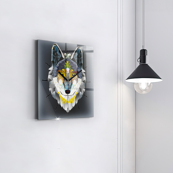 Square glass wall clock Wolf head