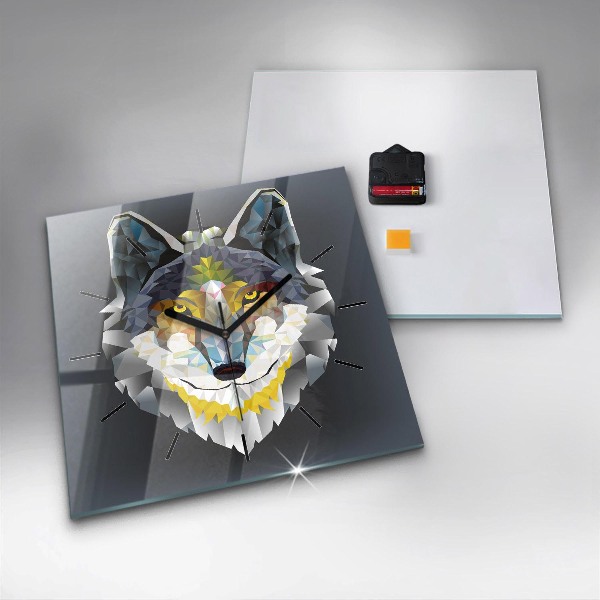 Square glass wall clock Wolf head