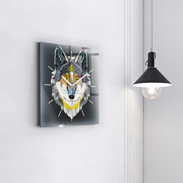 Square glass wall clock Wolf head