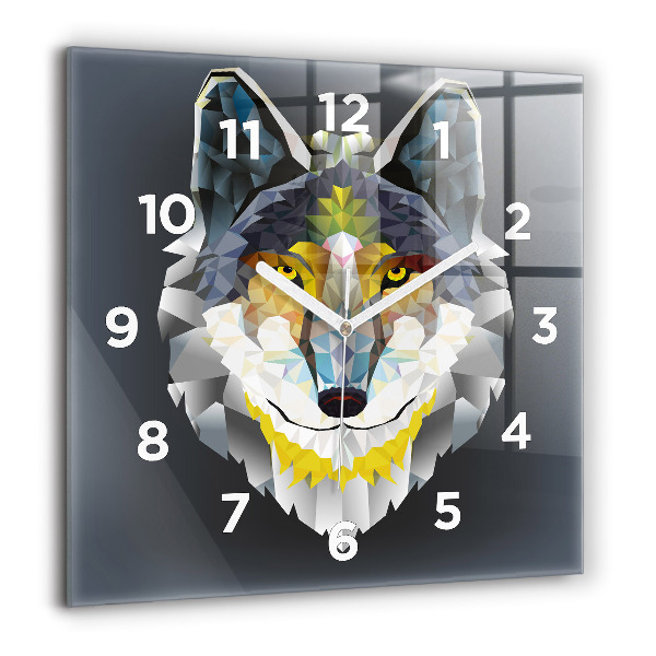 Square glass wall clock Wolf head