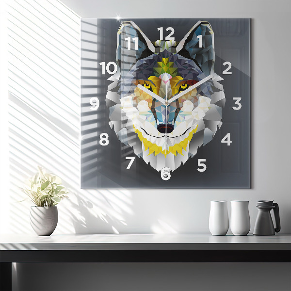 Square glass wall clock Wolf head