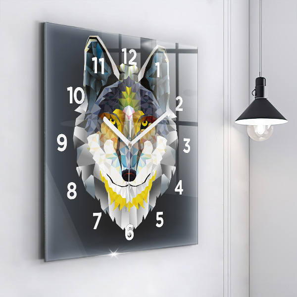 Square glass wall clock Wolf head