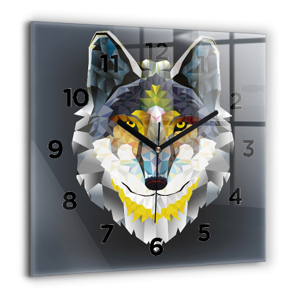 Square glass wall clock Wolf head