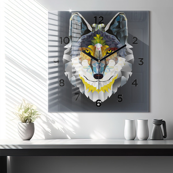 Square glass wall clock Wolf head