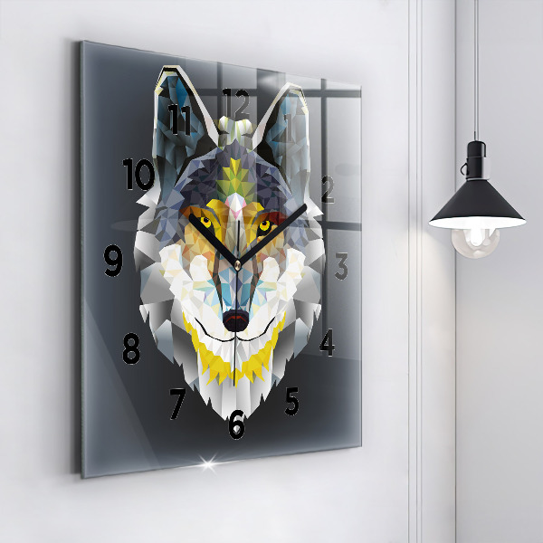 Square glass wall clock Wolf head