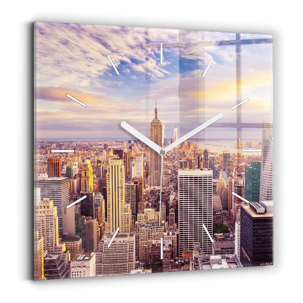 Square glass wall clock Sunset New York