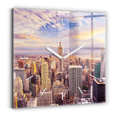 Square glass wall clock Sunset New York