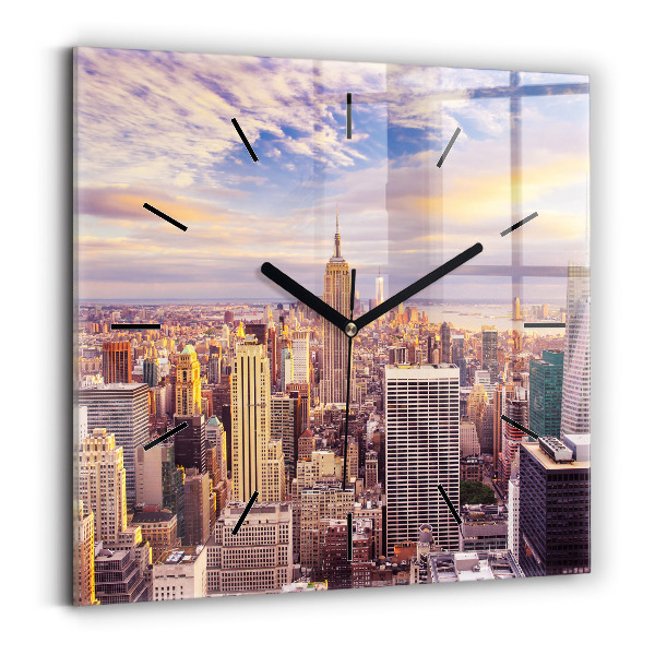 Square glass wall clock Sunset New York