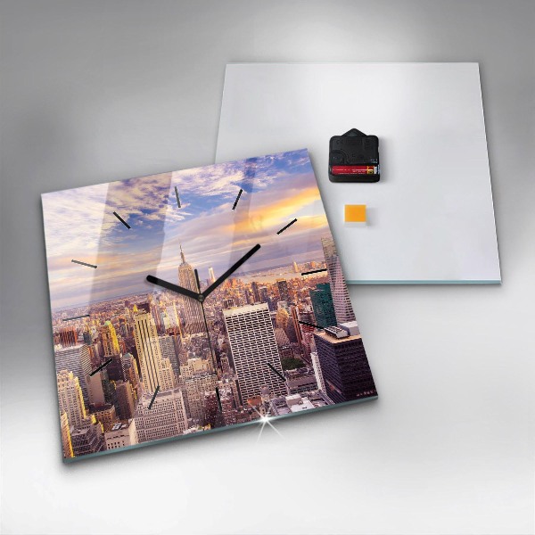 Square glass wall clock Sunset New York
