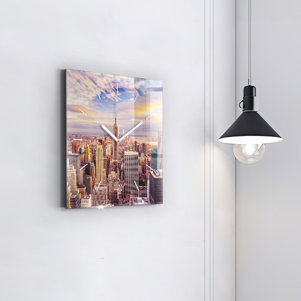 Square glass wall clock Sunset New York