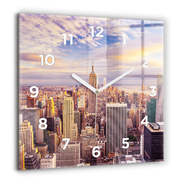 Square glass wall clock Sunset New York