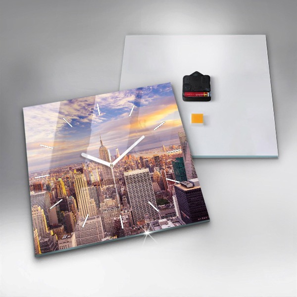 Square glass wall clock Sunset New York