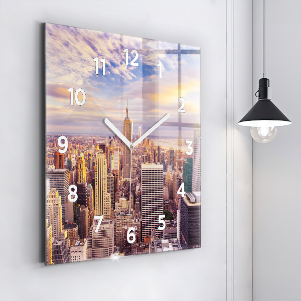 Square glass wall clock Sunset New York