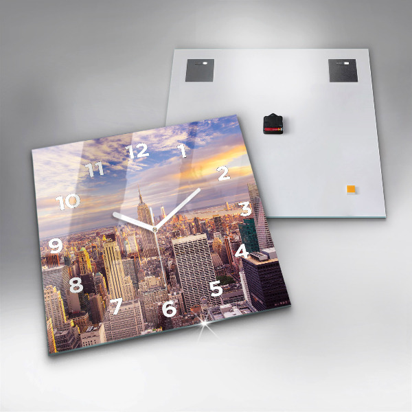 Square glass wall clock Sunset New York