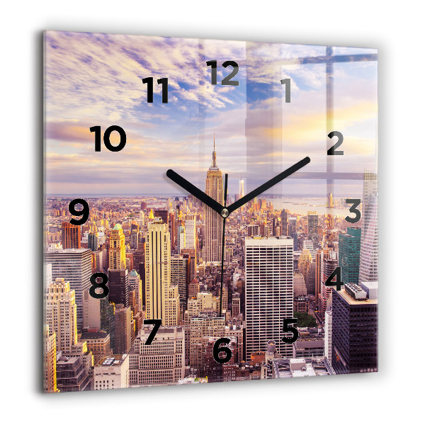 Square glass wall clock Sunset New York