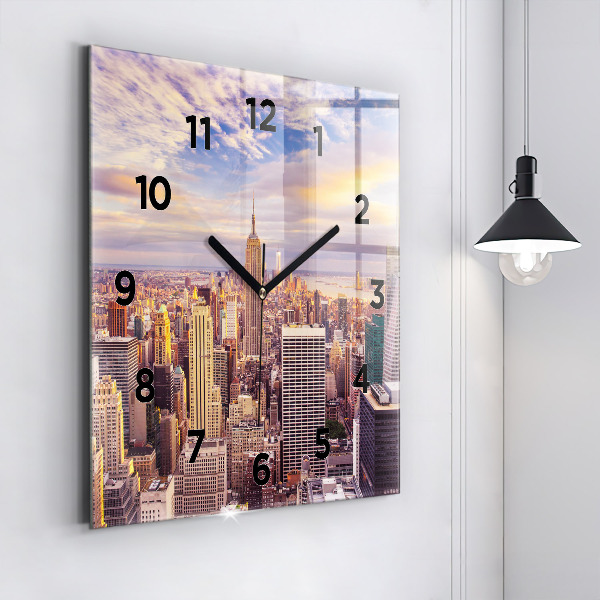 Square glass wall clock Sunset New York