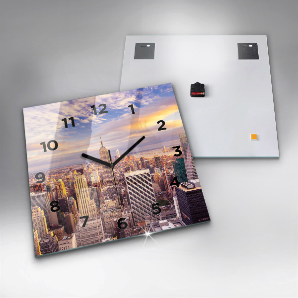 Square glass wall clock Sunset New York