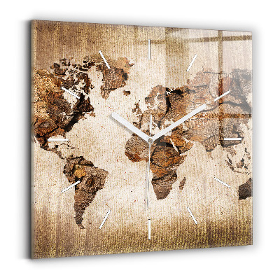 Square glass wall clock Vintage world map