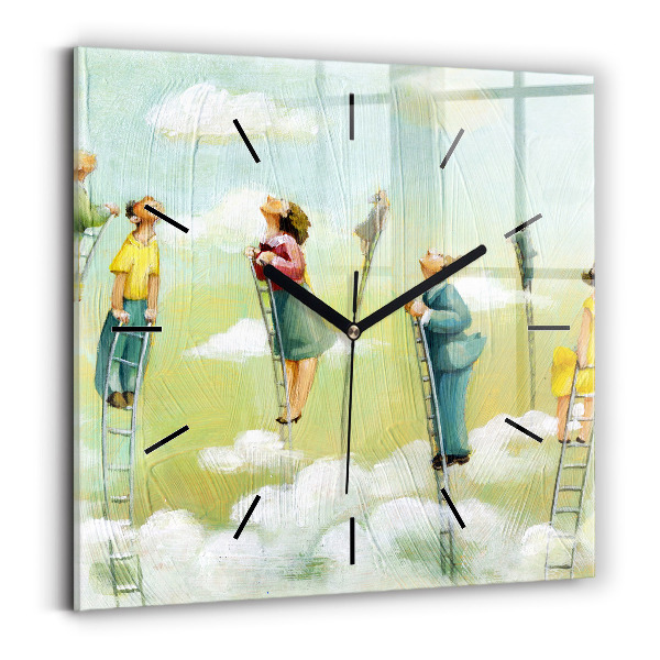 Square glass wall clock People on the ladder