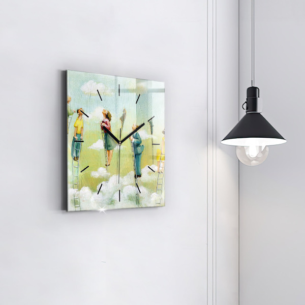 Square glass wall clock People on the ladder