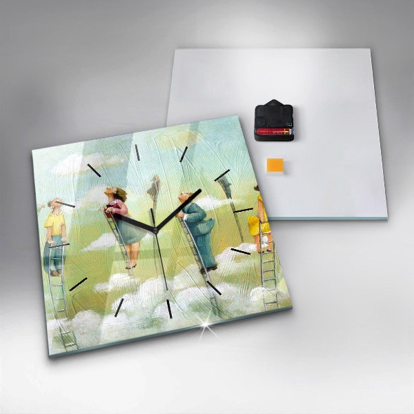 Square glass wall clock People on the ladder