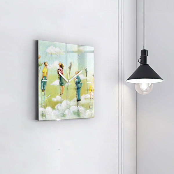 Square glass wall clock People on the ladder