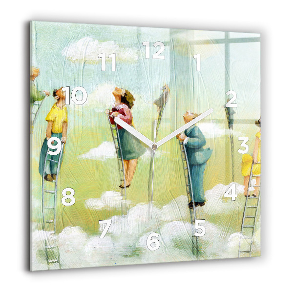 Square glass wall clock People on the ladder