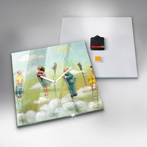 Square glass wall clock People on the ladder