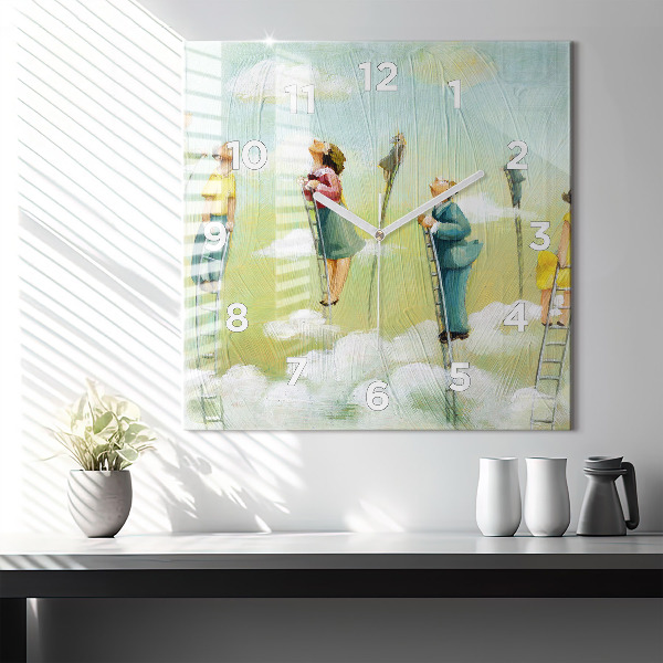 Square glass wall clock People on the ladder
