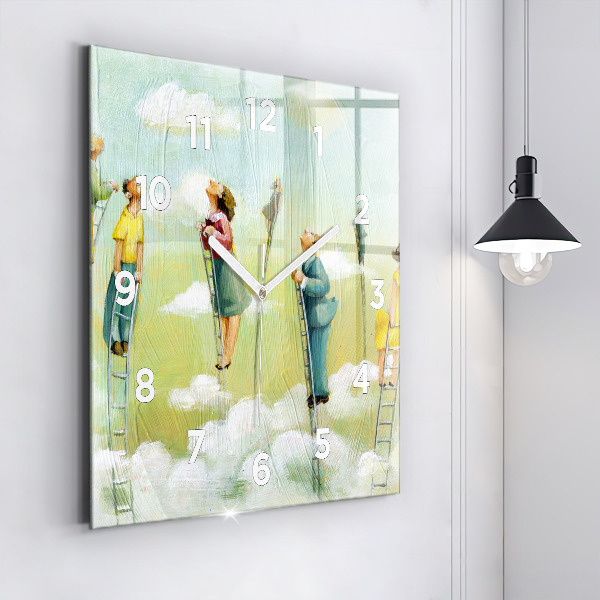Square glass wall clock People on the ladder