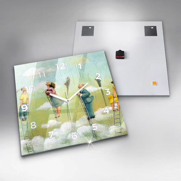 Square glass wall clock People on the ladder