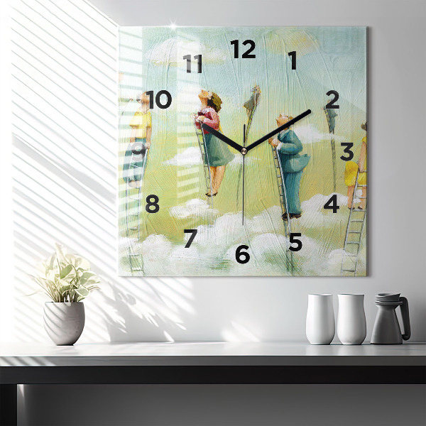 Square glass wall clock People on the ladder