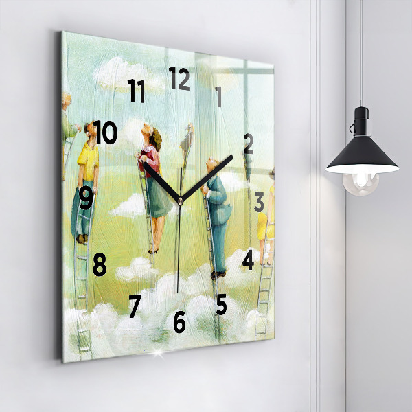 Square glass wall clock People on the ladder