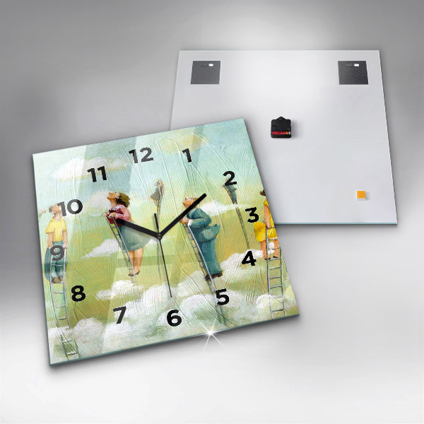 Square glass wall clock People on the ladder