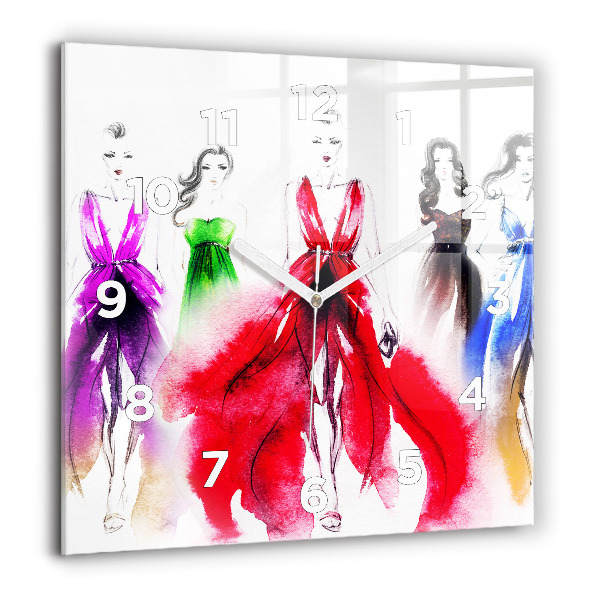 Square glass wall clock Women in colorful dresses
